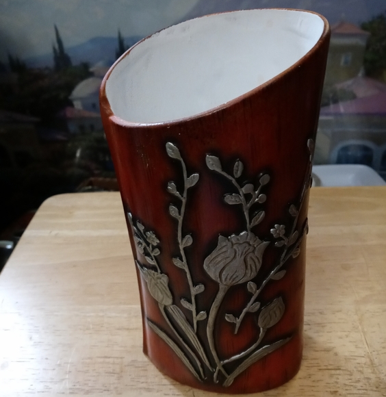 🏫2 VINTAGE FLORAL POTTERY VASE🏬🎋SIZE 8"×4"& 8.5"×4",ART NOUVEAU FLORAL DECOR. - Picture 7 of 12